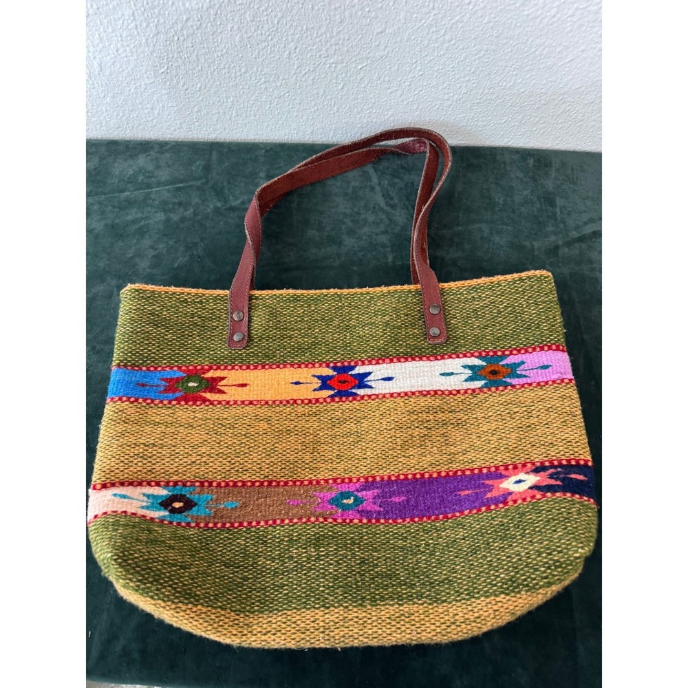 Handmade Tote Bag Purse 100% Wool Southwestern Boho Hand Woven Hippie Tribal